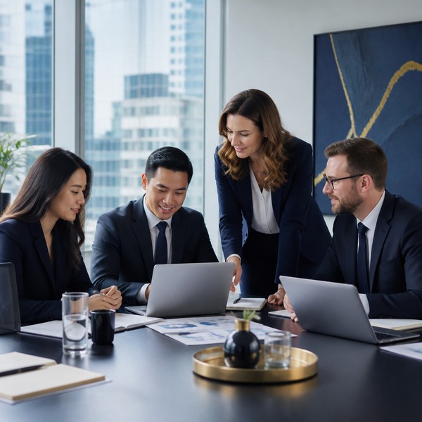 woman talking to business team, image provided by by pexels