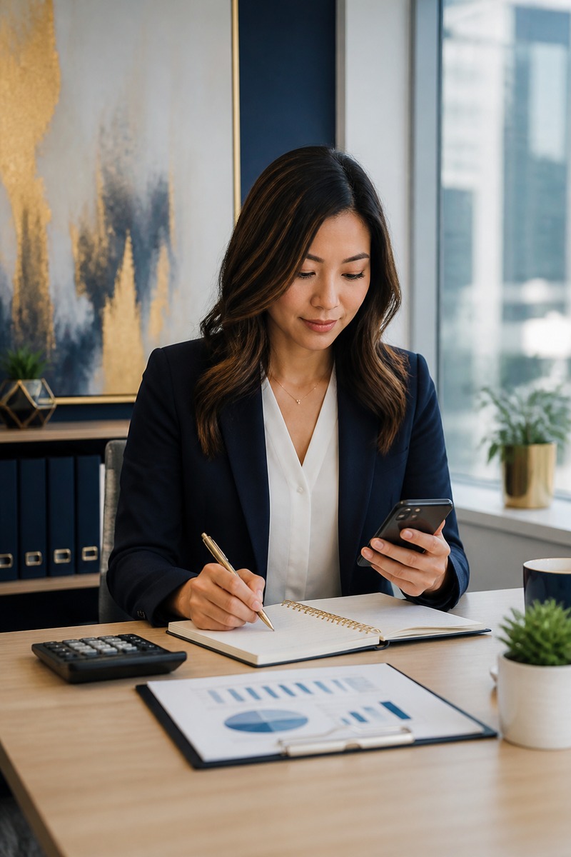accountant calculating on her phone